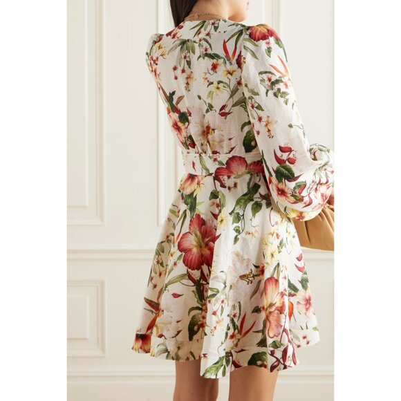 Zimmermann Lexi Floral Linen Wrap Mini Dress Size 1 / US 6 - Picture 7 of 14